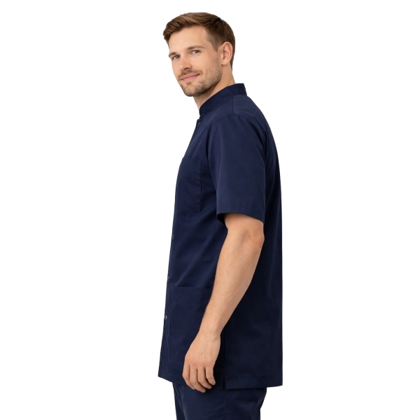 Bluza medyczna męska ze stójką granatowa krótki rękaw roz.3XL